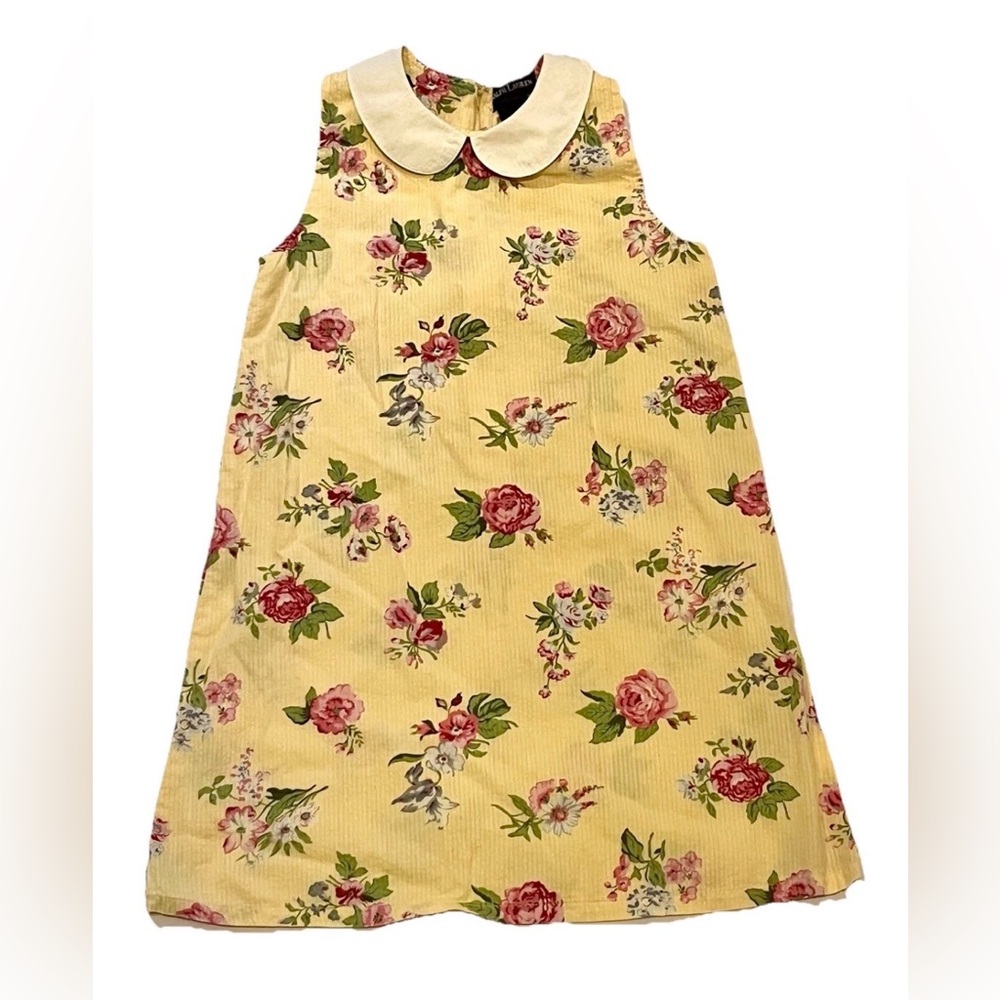 Vintage Ralph Lauren Yellow Floral Collared Kids Dress, Size 5